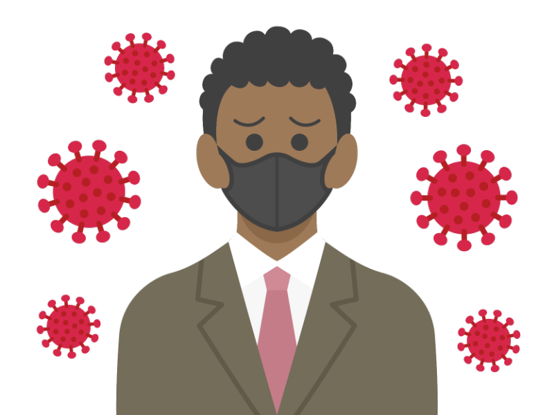 ウイルス感染したマスクをした黒人ビジネスマンの透過PNGイラスト