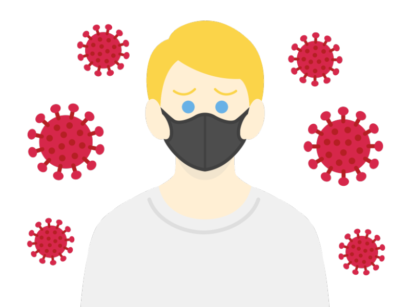 ウイルスに感染したマスクをした私服の白人男性の透過PNGイラスト
