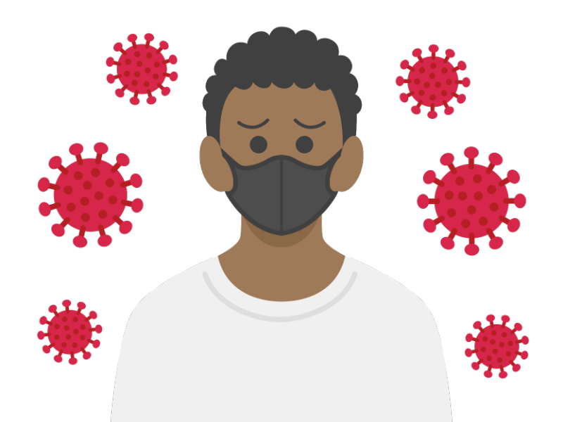 ウイルスに感染したマスクをした私服の黒人男性の透過PNGイラスト