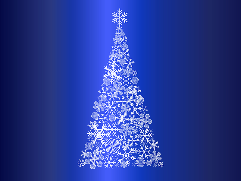 雪の結晶でできたクリスマスツリー（ホワイト）の透過PNGイラスト