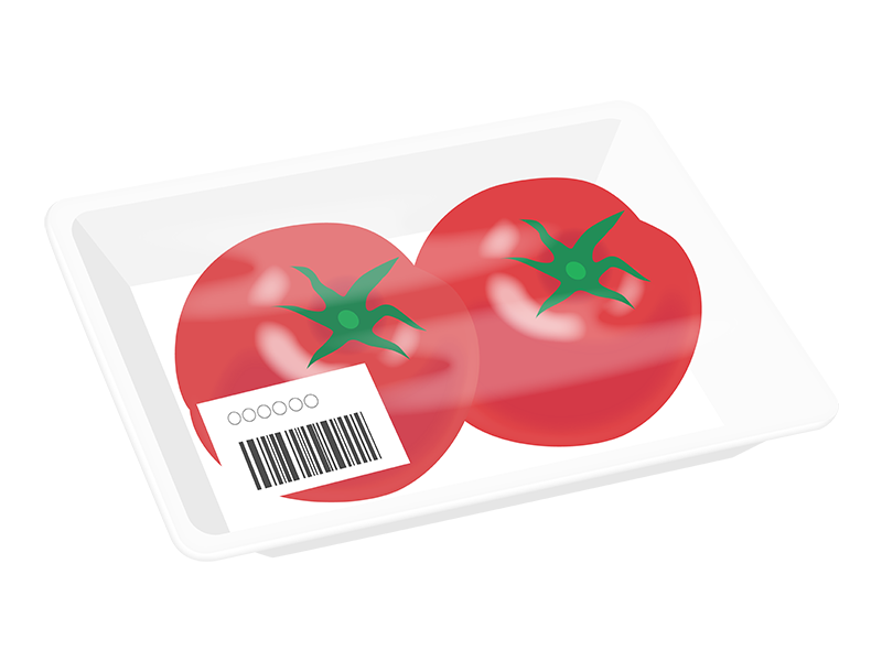 スーパーのパックに入ったトマトの透過PNGイラスト