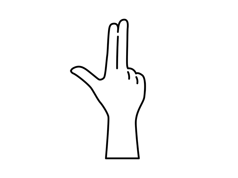 二本指のジェスチャーの手（白）の透過PNGイラスト