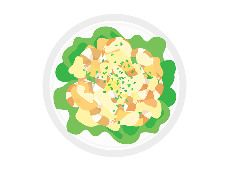 皿に盛られたエビマヨネーズの透過PNGイラスト