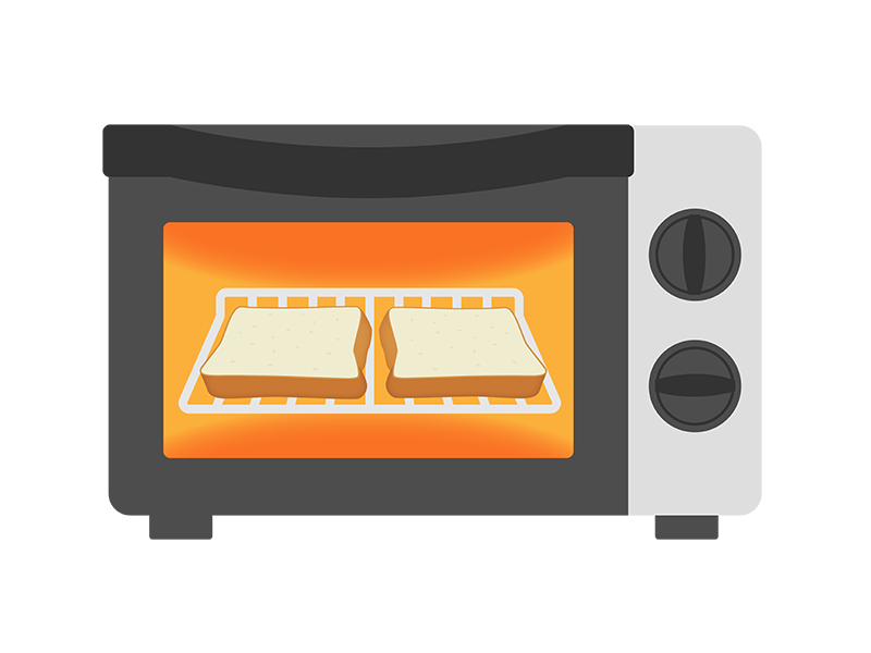 オーブントースターで食パンを焼くシーンの透過PNGイラスト