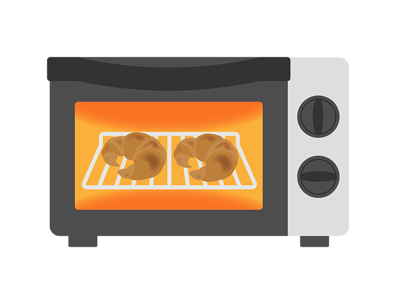 オーブントースターでクロワッサンを焼くシーンの透過PNGイラスト