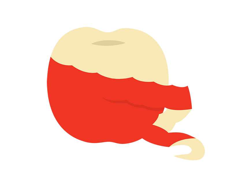 赤リンゴの皮をむく透過PNGイラスト