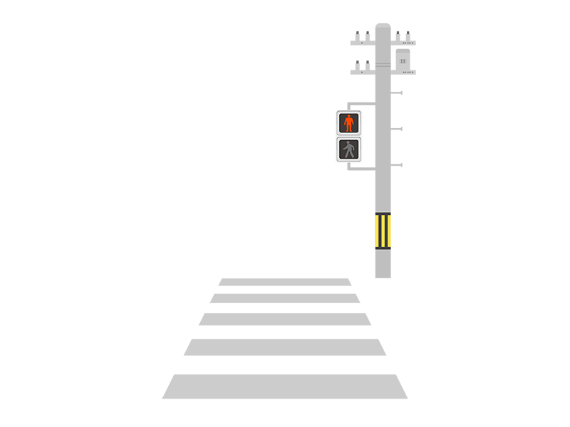 赤信号の歩行者信号（LED）と横断歩道の透過PNGイラスト