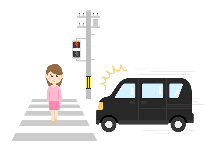赤信号（LED）で横断歩道を渡る女性の透過PNGイラスト