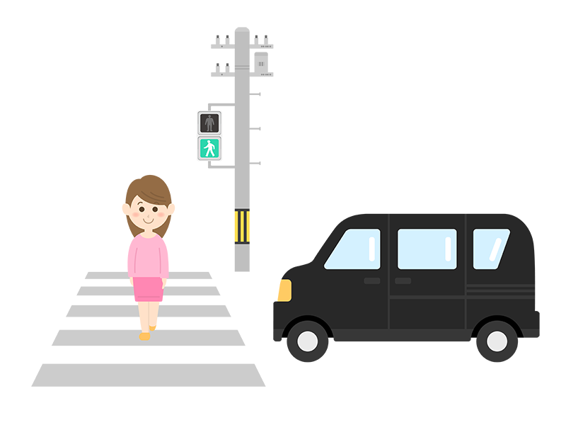 青信号で横断歩道を渡る女性の透過PNGイラスト