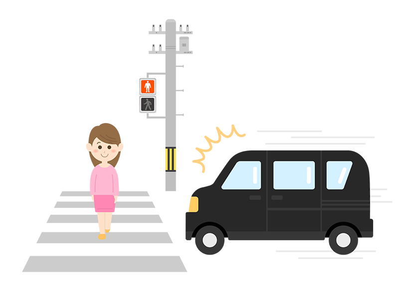赤信号で横断歩道を渡る女性の透過PNGイラスト