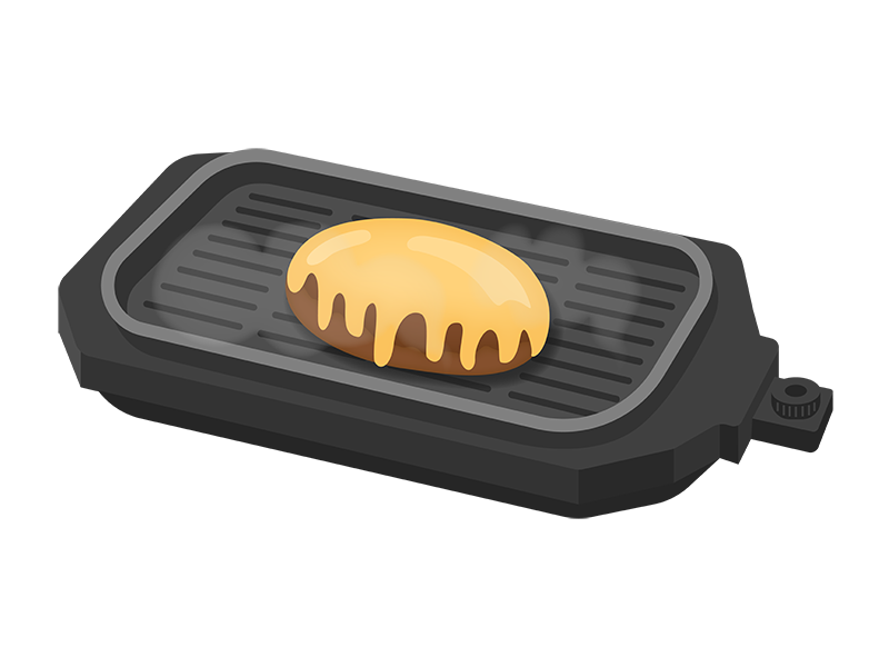 ホットプレートで作ったチーズハンバーグの透過PNGイラスト