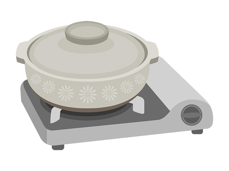 カセットコンロで作る鍋の透過PNGイラスト