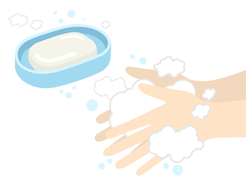 固形石鹸で手を洗うの透過PNGイラスト
