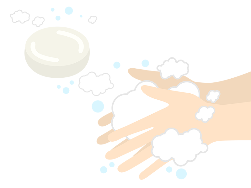 円形の固形石鹸で手を洗うの透過PNGイラスト