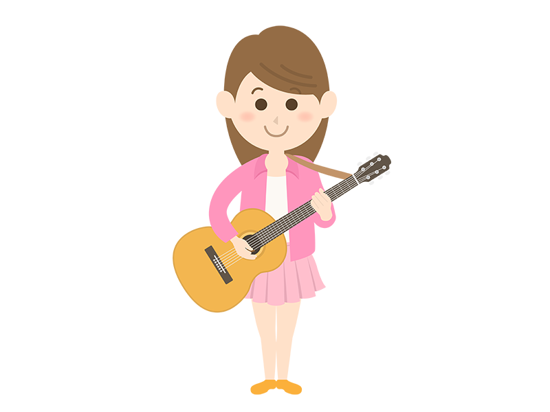 アコースティックギターを持つ女性の透過PNGイラスト