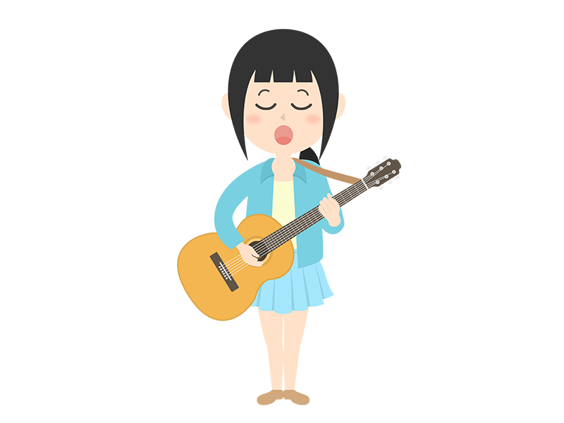 アコースティックギターを持って歌う女性の透過PNGイラスト