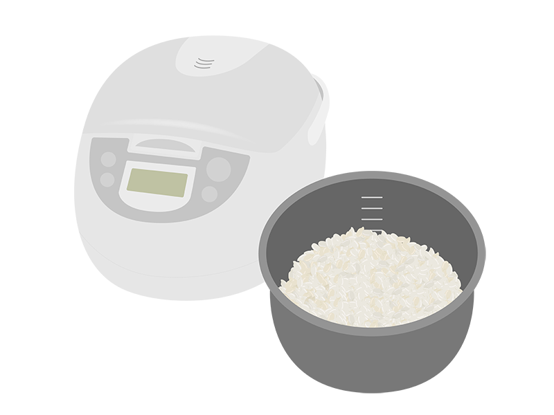炊飯器と炊飯窯に入れた生米の透過PNGイラスト