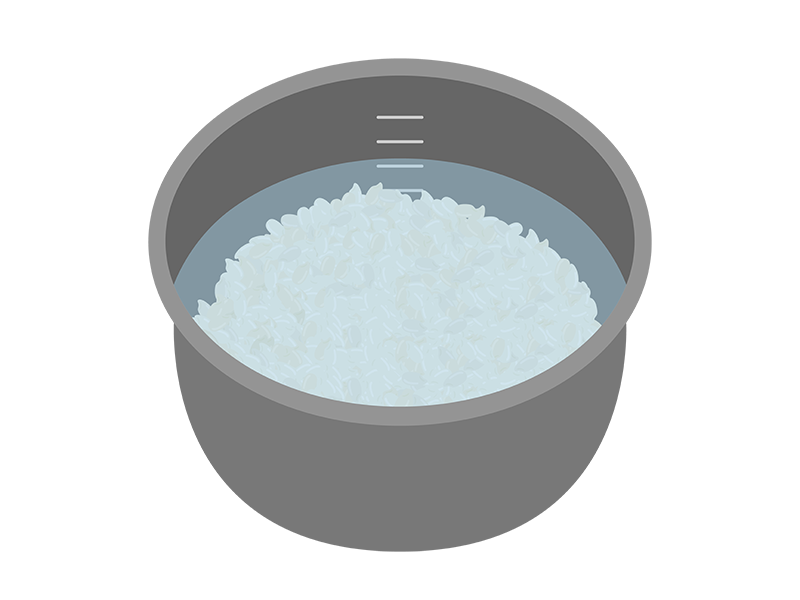 炊飯窯で水に浸した米の透過PNGイラスト