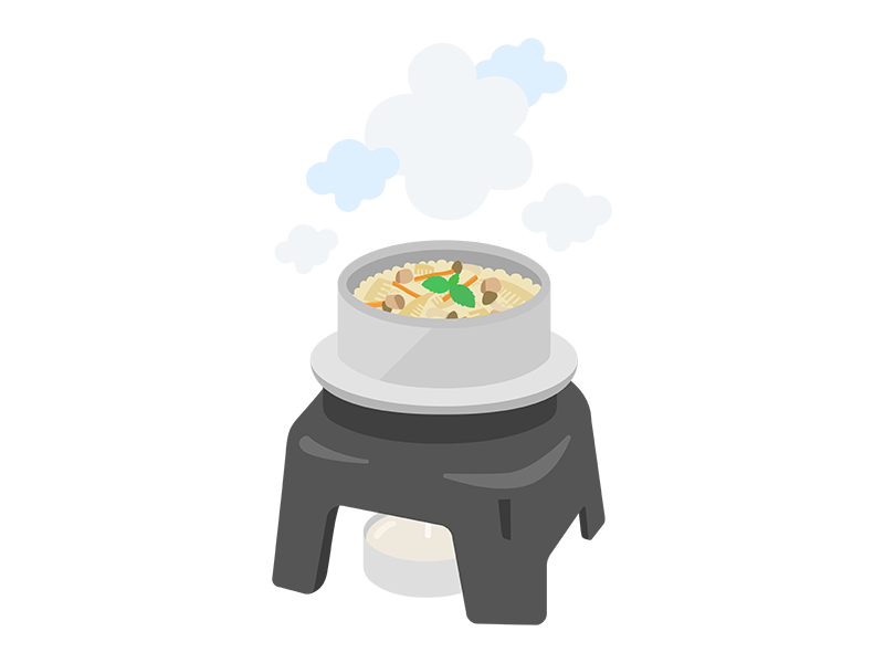 釜で焚いた炊きたての、炊き込みご飯の透過PNGイラスト