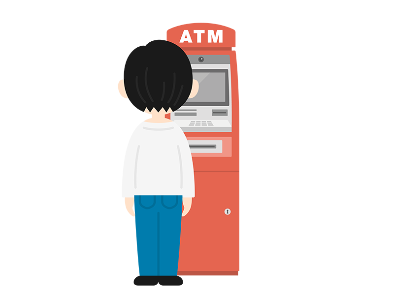 ATMを利用する男性（全身）の透過PNGイラスト