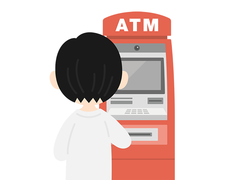 ATMを利用する男性の透過PNGイラスト