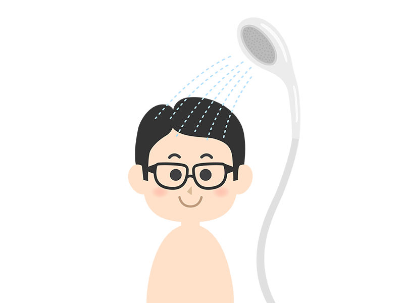 シャワーを浴びる男性の透過PNGイラスト