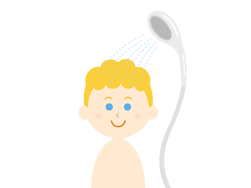 シャワーを浴びる白人男性の透過PNGイラスト