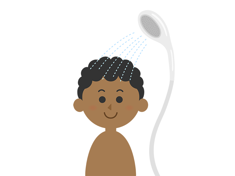 シャワーを浴びる黒人男性の透過PNGイラスト