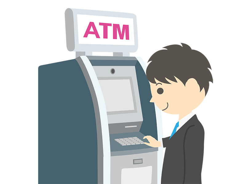 ATMを利用するビジネスマンの透過PNGイラスト