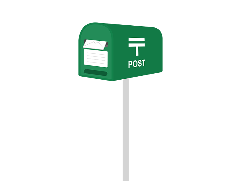 家庭用の手紙が届いた、緑色の郵便受けの透過PNGイラスト