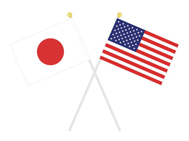 日本とアメリカの国旗の透過PNGイラスト