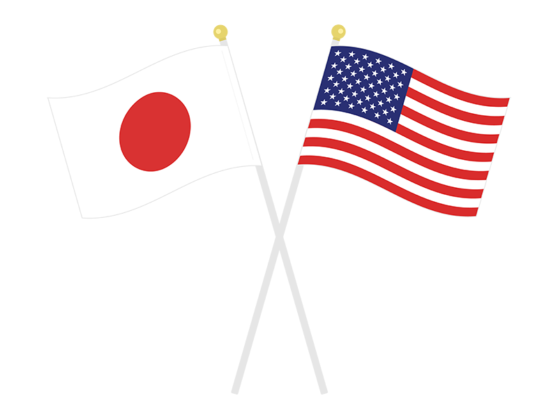 日本とアメリカの国旗の透過PNGイラスト