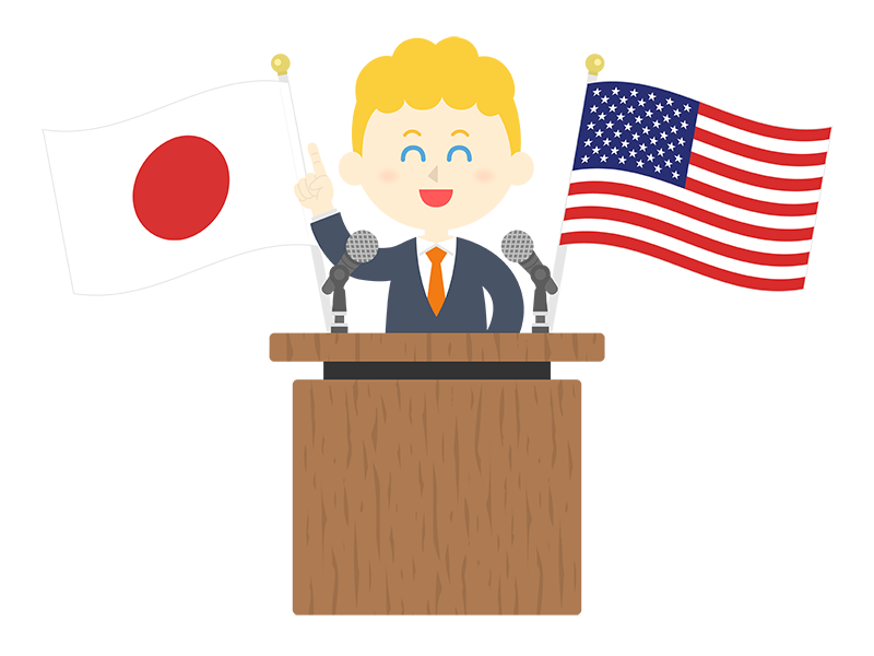 日米について演説する、白人の政治家の透過PNGイラスト