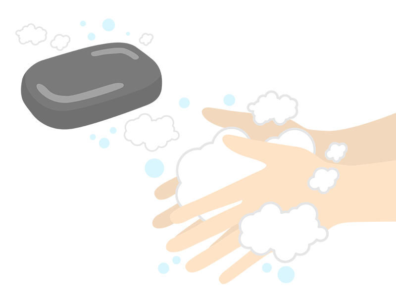 炭の固形石鹸で、手を洗うの透過PNGイラスト