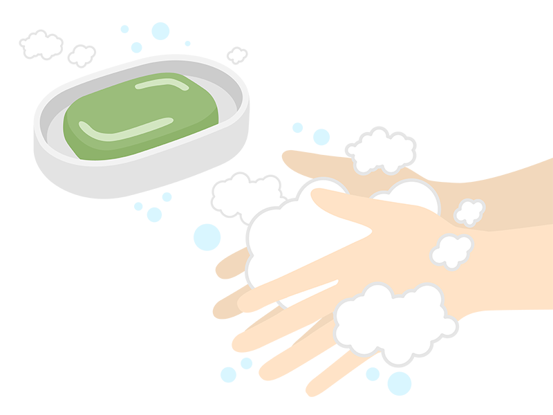 お茶の固形石鹸で、手を洗うの透過PNGイラスト