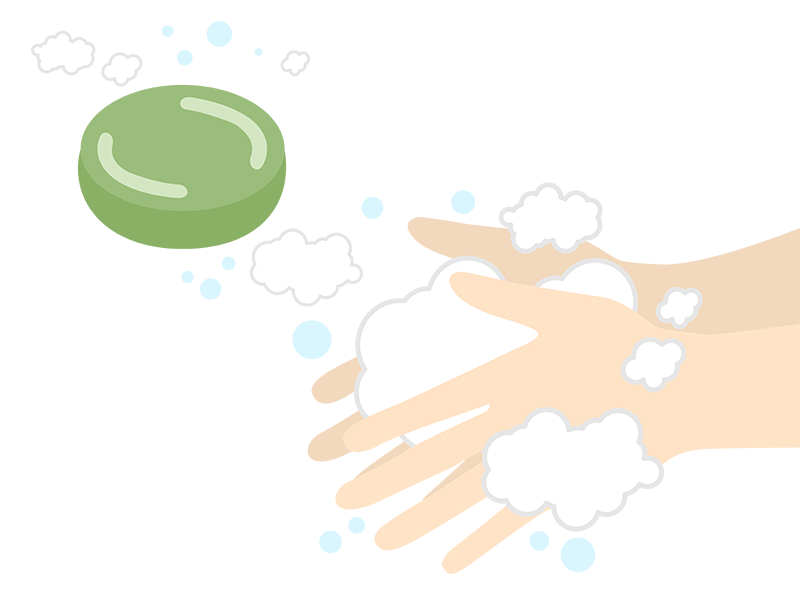 円形のお茶の固形石鹸で、手を洗うの透過PNGイラスト