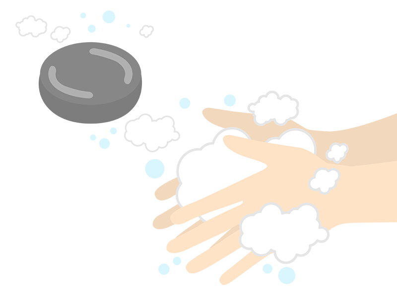 円形の炭の固形石鹸で、手を洗うの透過PNGイラスト