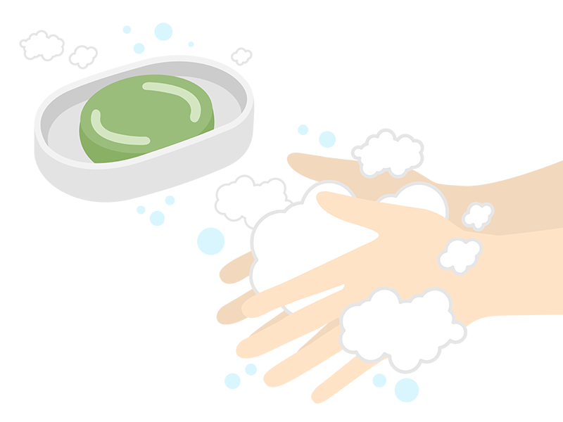 円形のお茶の固形石鹸で、手を洗うの透過PNGイラスト