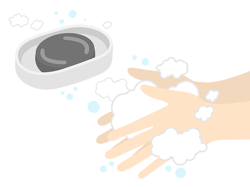 円形の炭の固形石鹸で、手を洗うの透過PNGイラスト
