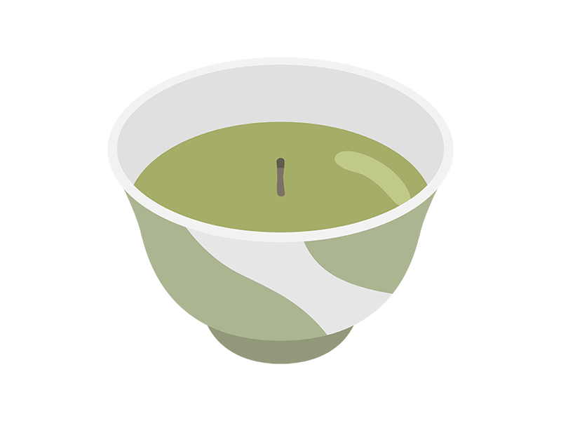 湯呑みに入った、茶柱のたった緑茶の透過PNGイラスト