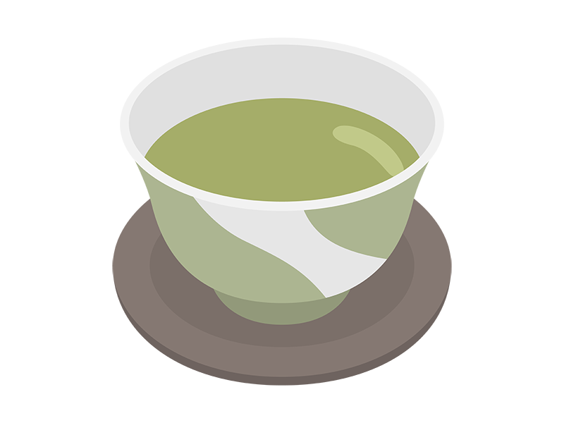 コースターを敷いた、湯呑みに入った緑茶の透過PNGイラスト