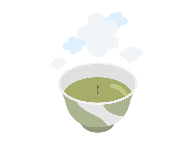 湯呑みに入った、いれたての茶柱のたった緑茶の透過PNGイラスト