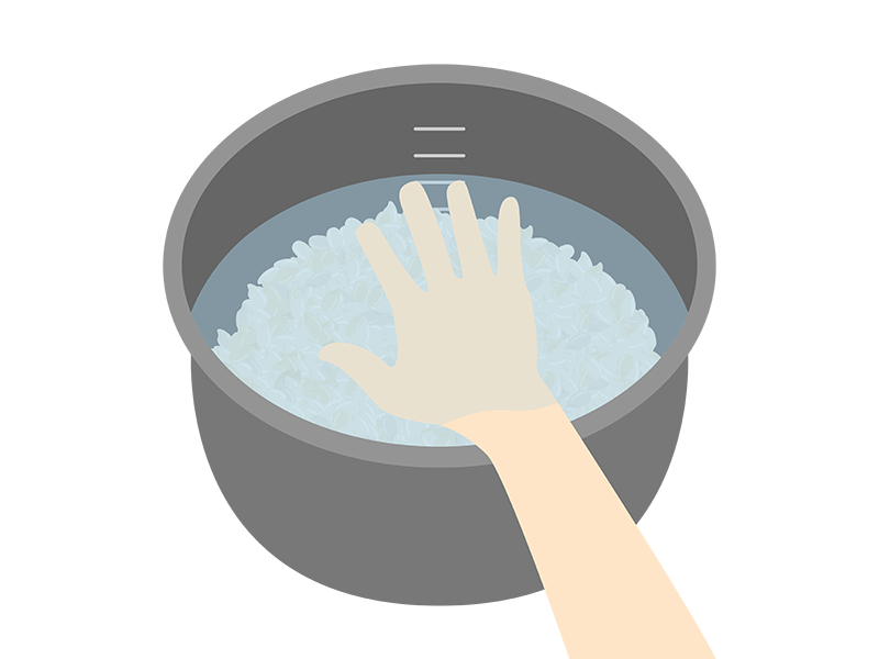 炊飯窯で米を研ぐ手の透過PNGイラスト