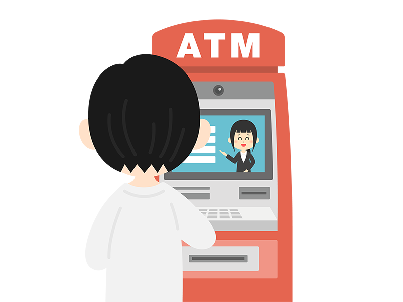 ATMを利用する男性の後ろ姿の透過PNGイラスト
