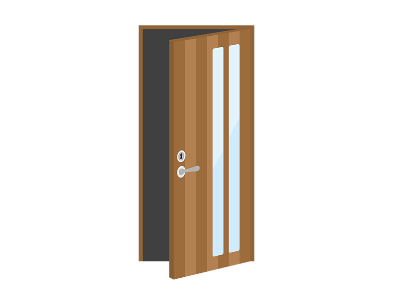 開いている、木製の茶色のドアの透過PNGイラスト