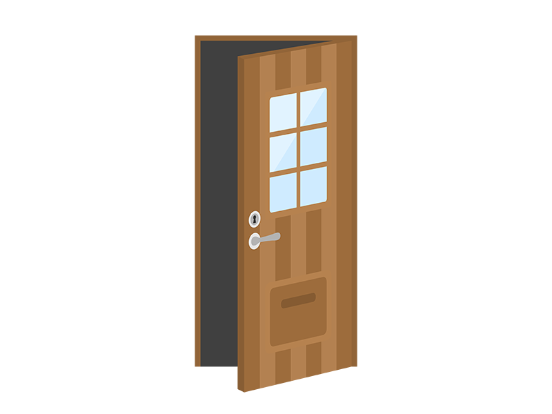 開いている、木製の玄関のドアの透過PNGイラスト