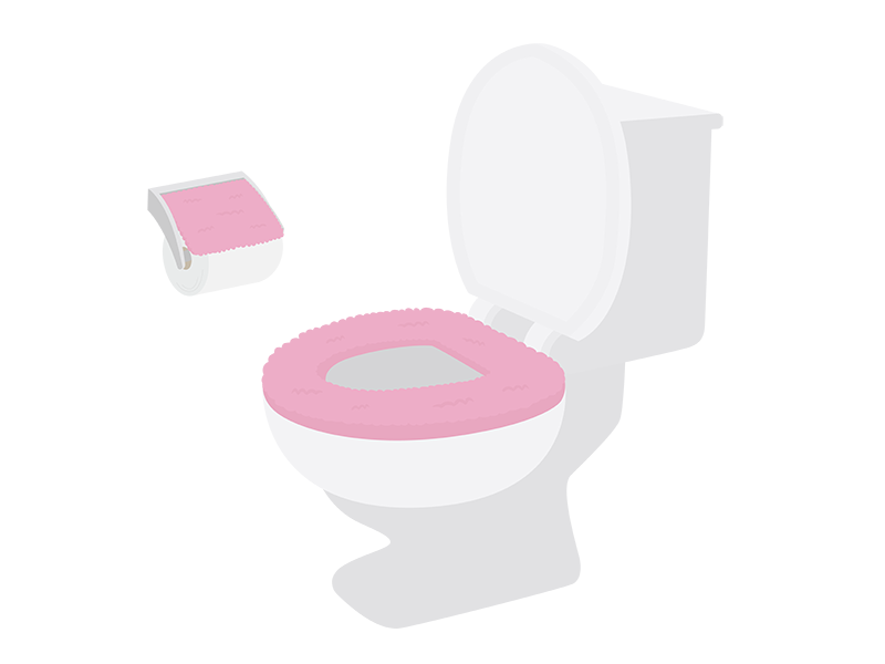 ピンク色の便座カバーをつけたトイレの透過PNGイラスト