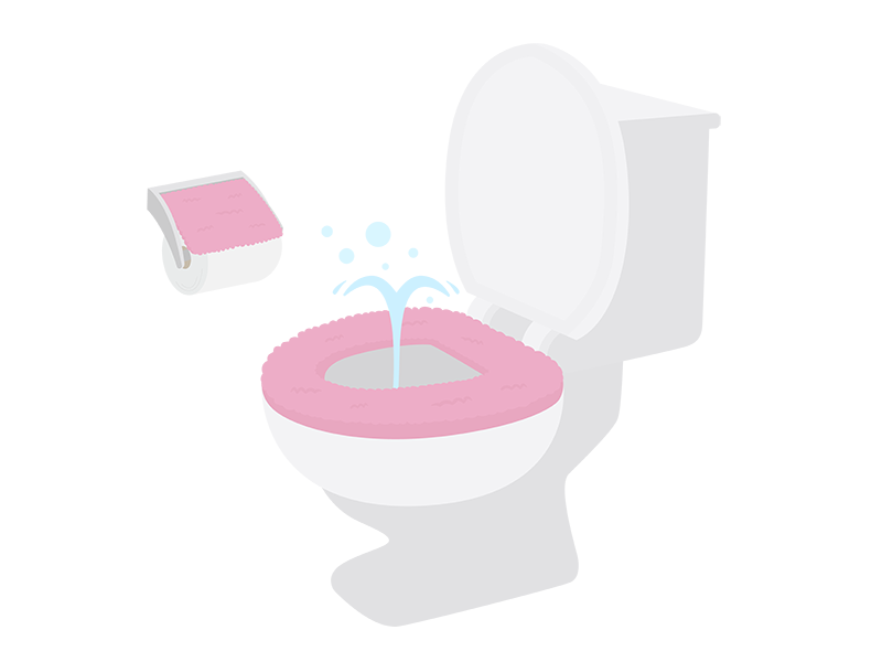 ピンク色の便座カバーをつけた、ウォシュレット付きトイレの透過PNGイラスト