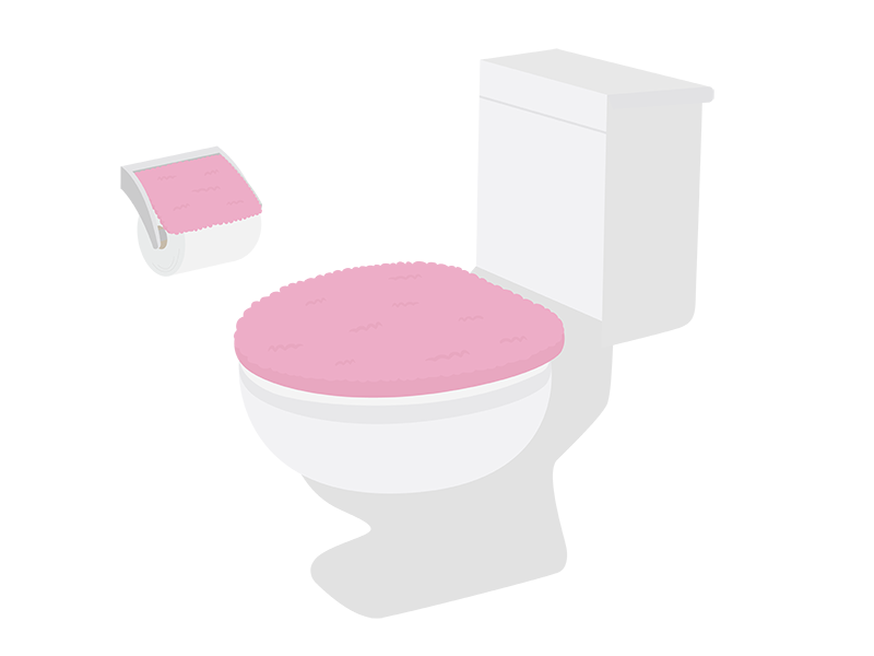 蓋を締めた、ピンク色の便座カバーをつけたトイレの透過PNGイラスト