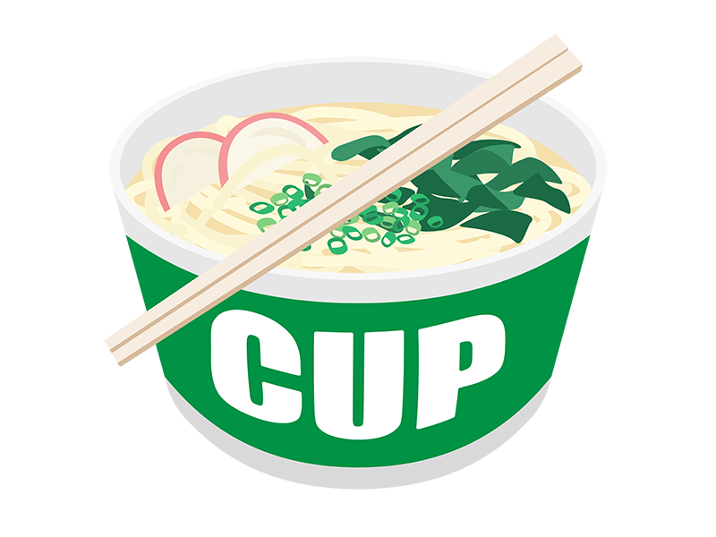 カップのワカメうどんと割り箸の透過PNGイラスト